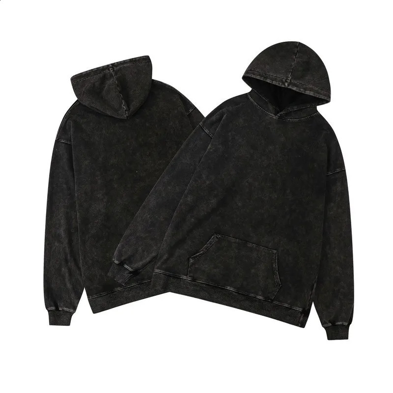 100% Cotton Mens Clothing Vintage Black Acid Wash Hoodies Men Women Oversized Hip Hop Sweatshirts Casual Pullover Y2K Clothes 240812