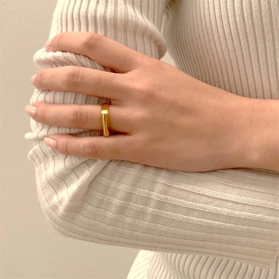 Visunion 10PCS Smooth punk hip hop Ring Gold Color for Women Men Custom Stainless Steel Jewelry Party Birthday Gift Wholesale 240812