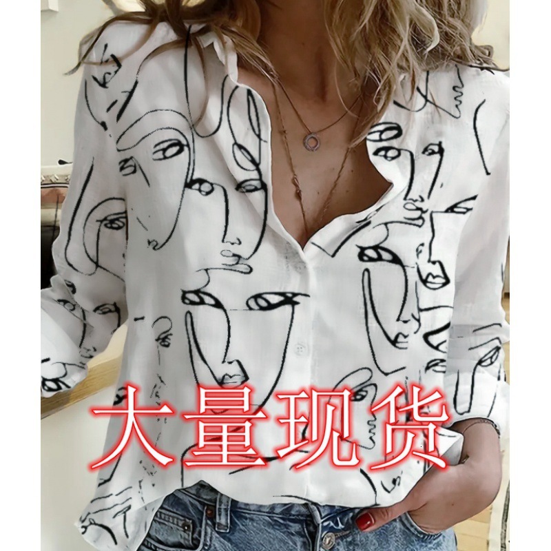 2024 Versatile Design Touching Head Printed Blouse Style Shirt Women s Top Long Sleeve