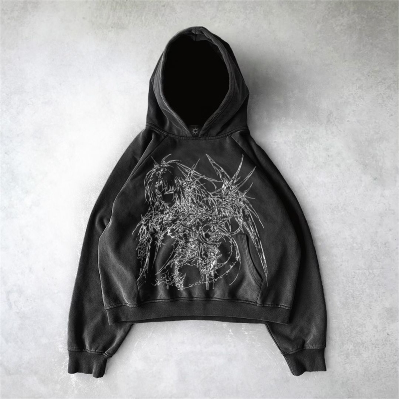 Gothic High Street Oversized Loose sweatshirt hoodie 2024 Harajuku couple hoodie Y2k mens and womens hoodies240812