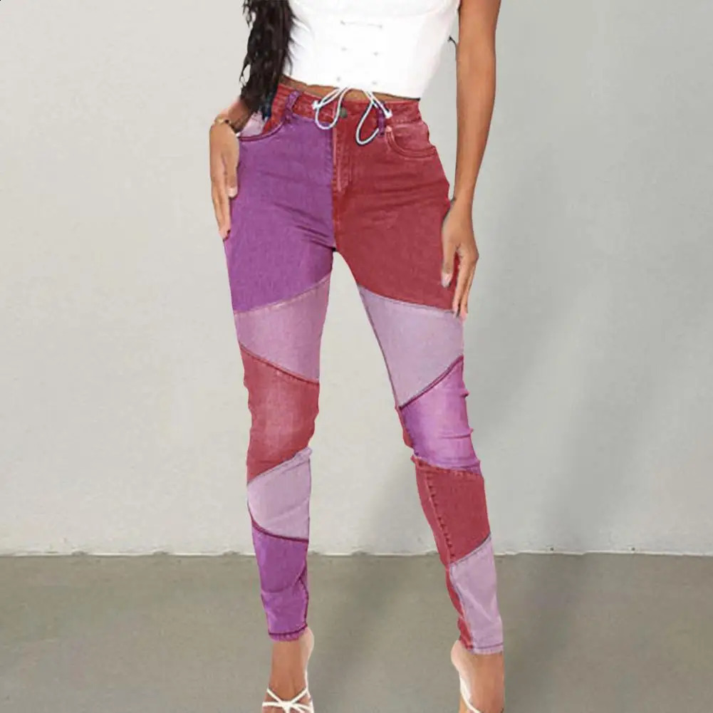 Denim High Elastic Womens Jeans Pocket Button Zipper Fly Womens Jeans Buttocks High Waist Denim Pencil Pants Street Wear 240813