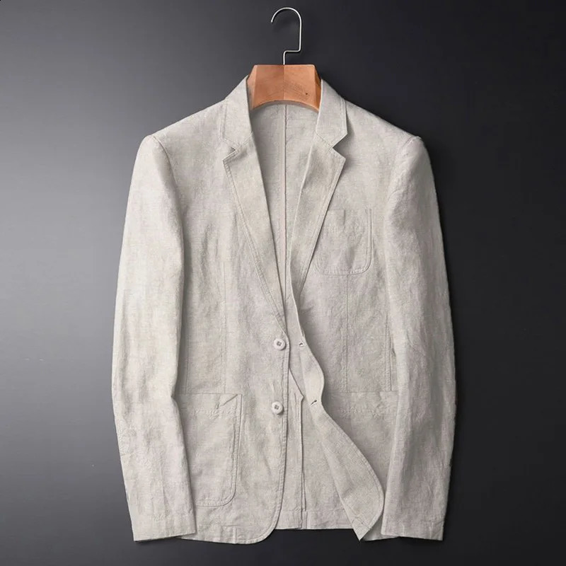 Mens sports jacket thin linen summer white mens single set cotton slim fit casual item 240812