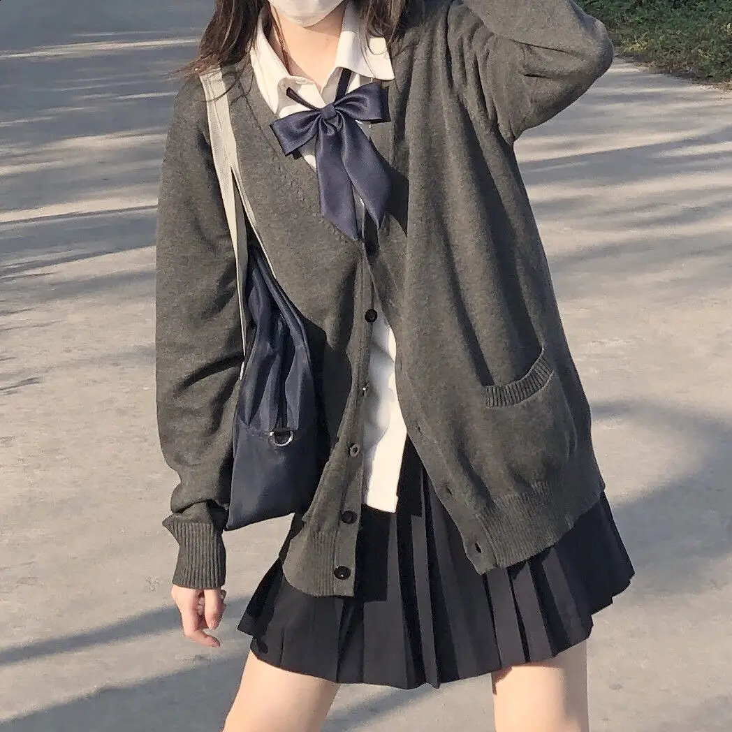 Autumn Winter Japanese Fashion Sweater Cardigan Women Preppy Style Sweet Oversize Sweater Solid Basic Knit Top Female 240812