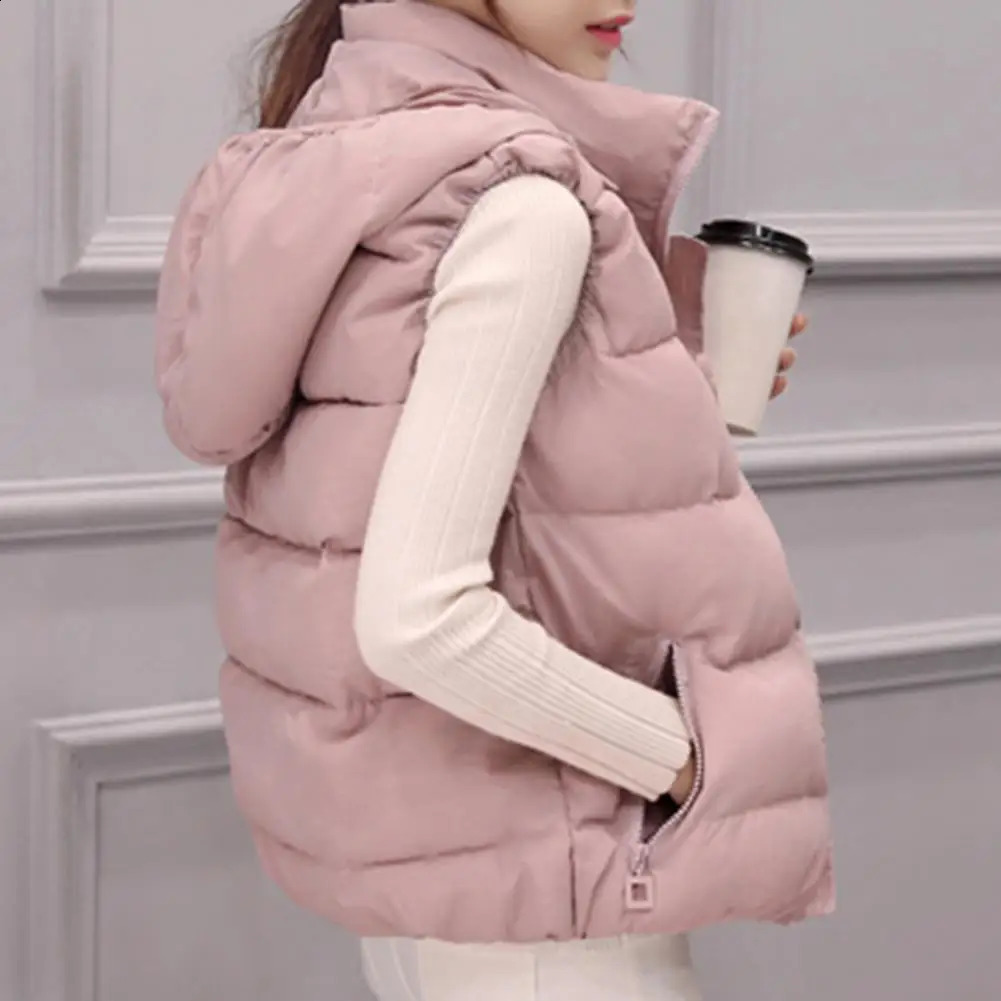 Soft Women Hooded Vest Zipper Pockets Keep Warm Casual Style Vest Coat Autumn Winter Sleeveless Clothing 240813