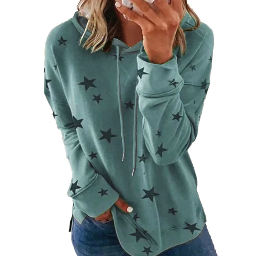 Ladies Star printed large size loose hoodie ladies fall winter 240813