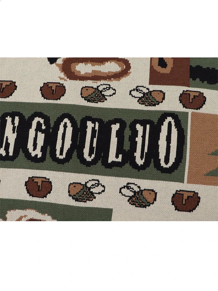 Women Print Pullover Knitted Sweater Harajuku Korean 90s Y2k Oversize Long Sleeves O-Neck Jumper Sweaters Vintage 2000s Clothes 240812