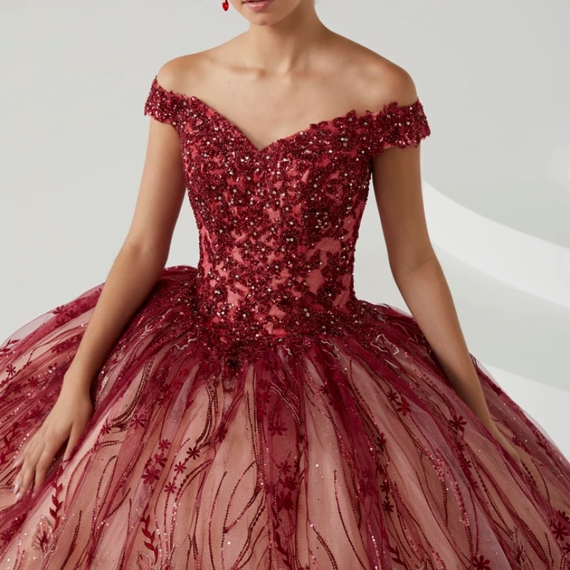 Red Quinceanera Dress 2025 Sparkly Beading Crystal Sequin Tull Quinceanera XV Sweet 16 Ball Gown Vestidos De 15 Anos