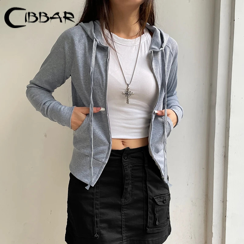 CIBBAR Casual Zip Up Hoodie Cardigan y2k Streetwear Pockets Patchwork Hooded Sweatshirt Women Basic Clothing Fall Clothing 240812