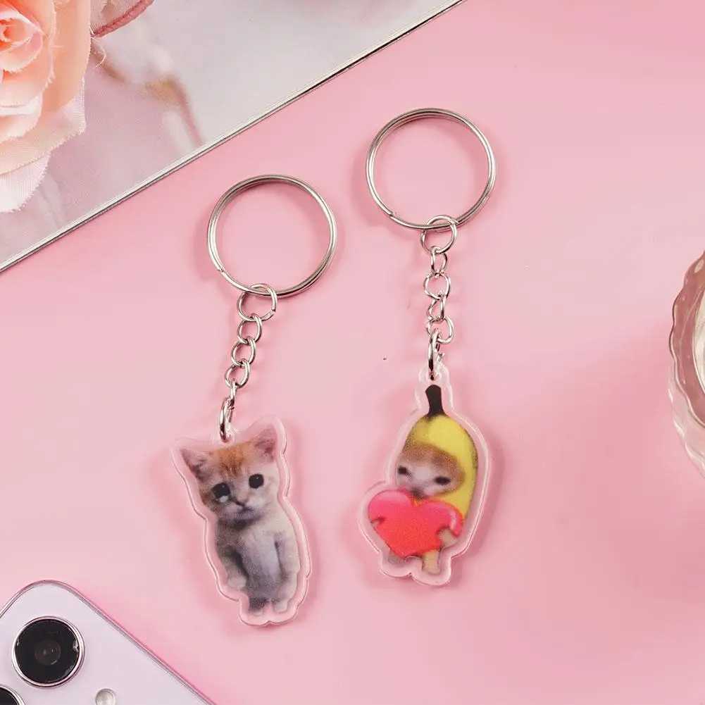 2024 Happy Banana Cat Keychain Mobile Keychain Student Gift Fun Cat Bag Pendant Hanging Rope Happy Cat Keychain W240808