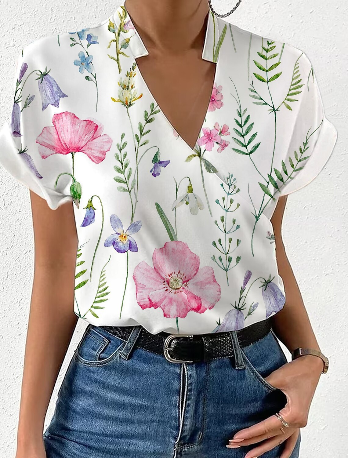 Elegant Blouse Printed Short Sleeve Shirts 2024 Summer
