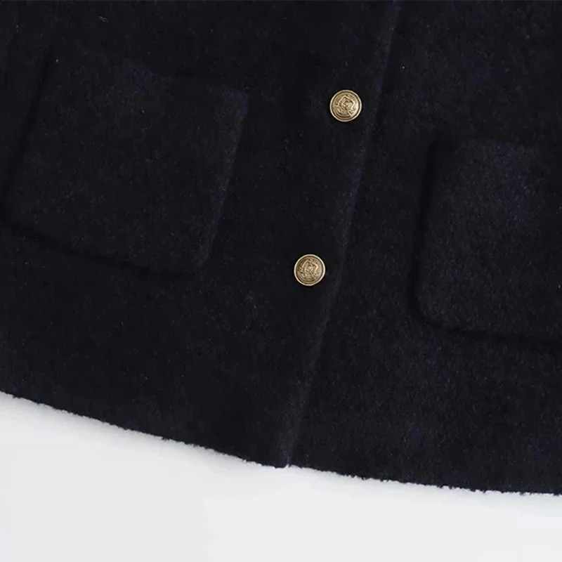 QNQO Winter Clothes Women Jackets Tweed Thicken Warm O-Neck Single-breasted Coats Fashion Casual Vintage Female Jacket 240812