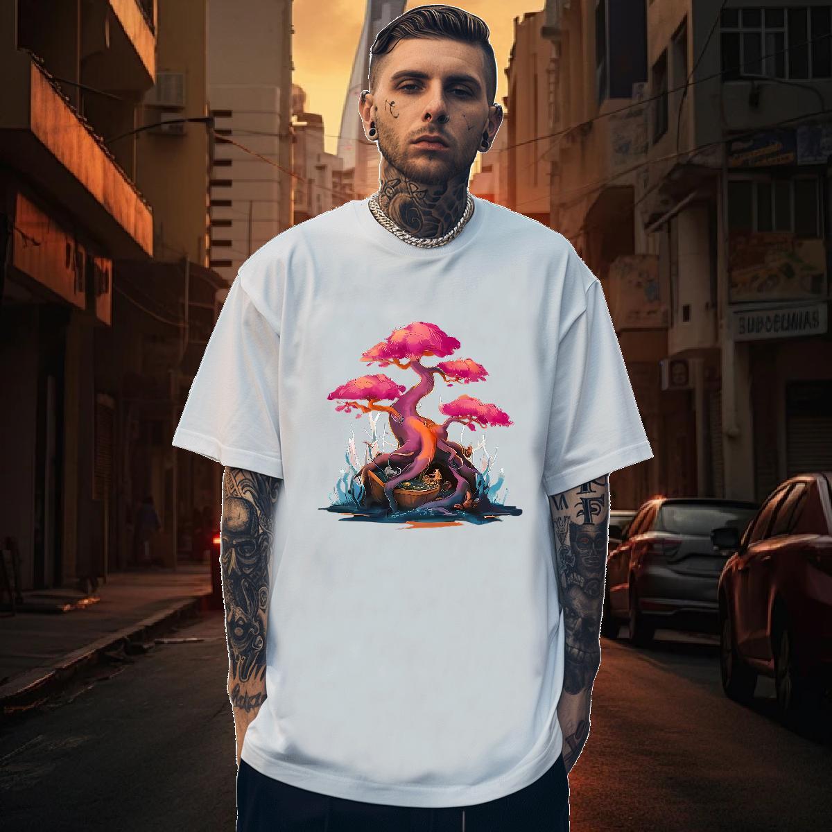 T-Shirts for Men 230g 100% Cotton tree Anime Printing Street Pure Cotton Oversized 3XL 4XL Men Clothes T-Shirt 2024 Cool Design Tees