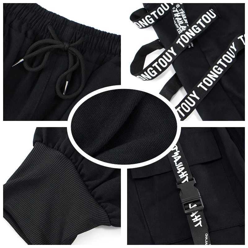 HOUZHOU Black Cargo Pants Men Joggers Cargo Trousers for Men Jogging Japanese Streetwear Hip Hop Hippie Techwear Gothic RibbonXJ240813
