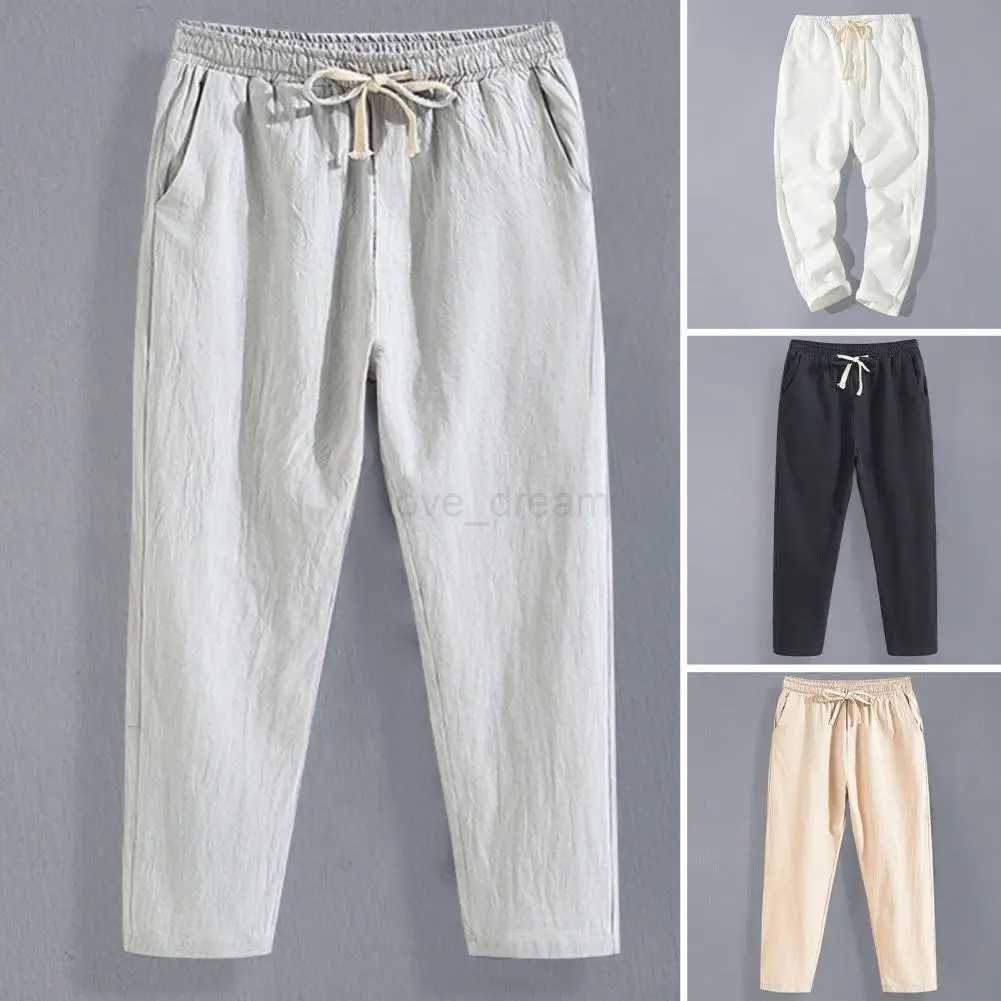 Summer Linen Pants Men Thin Loose Mens Joggers Cotton Linen Cropped Pants Mens Casual Pants Chinese Style Linen PantsXJ240813