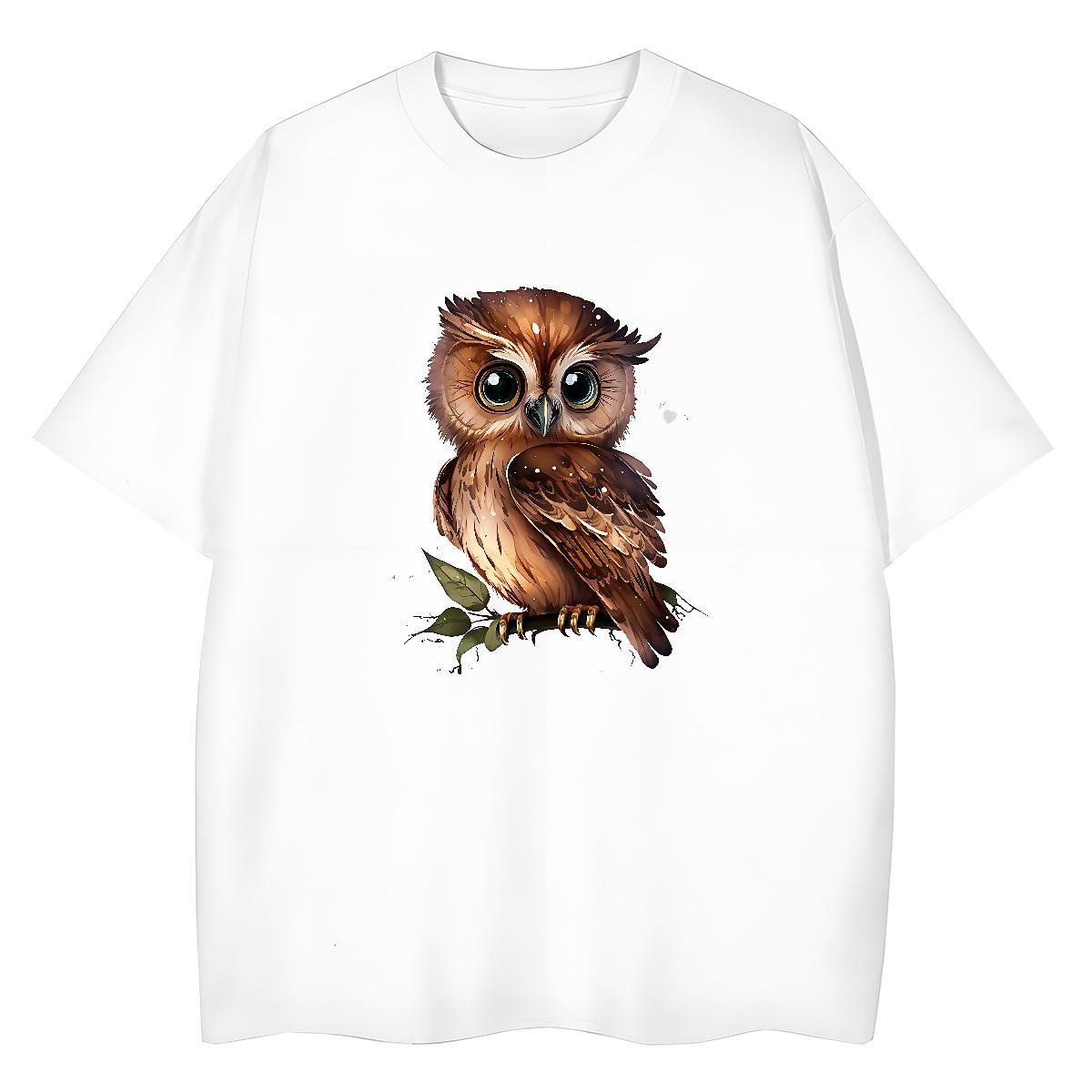 Loose Man T Shirts Owl Crew Neck Casual Oversized 230g Cotton Tshirts DIY Customized Tops