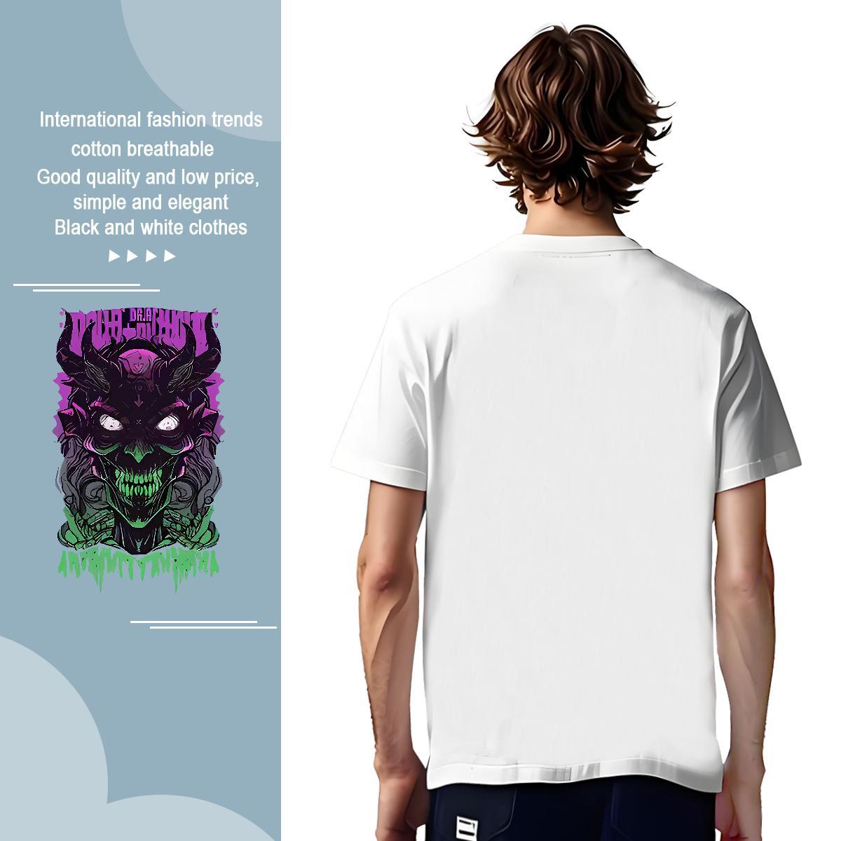 T Shirt For Man 100% Cotton 230g Anime Printing Street Short Sleeve O-Neck Black White Men Tops Tees Custom Cool Design Polos