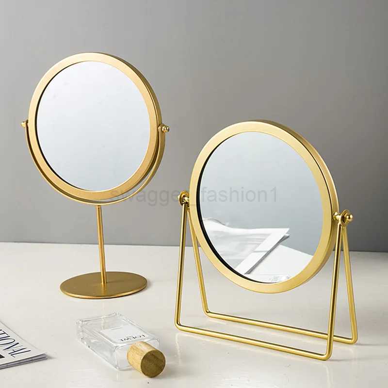 Makeup Mirror Light Luxury Retro European Metal Gold Home Desktop Square Round Mirror Dormitory Makeup MirrorXJ240813