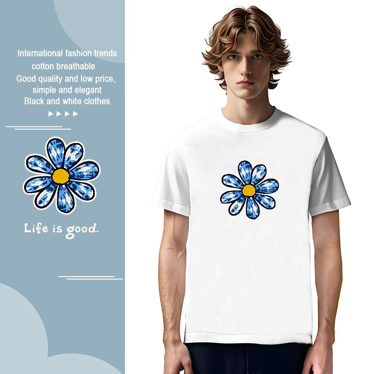 Mens T Shirts 100% Cotton 230g flower Daily Outfit Short Sleeve O-Neck Custom Anime Men Tops Tees 2024 Popular Polos