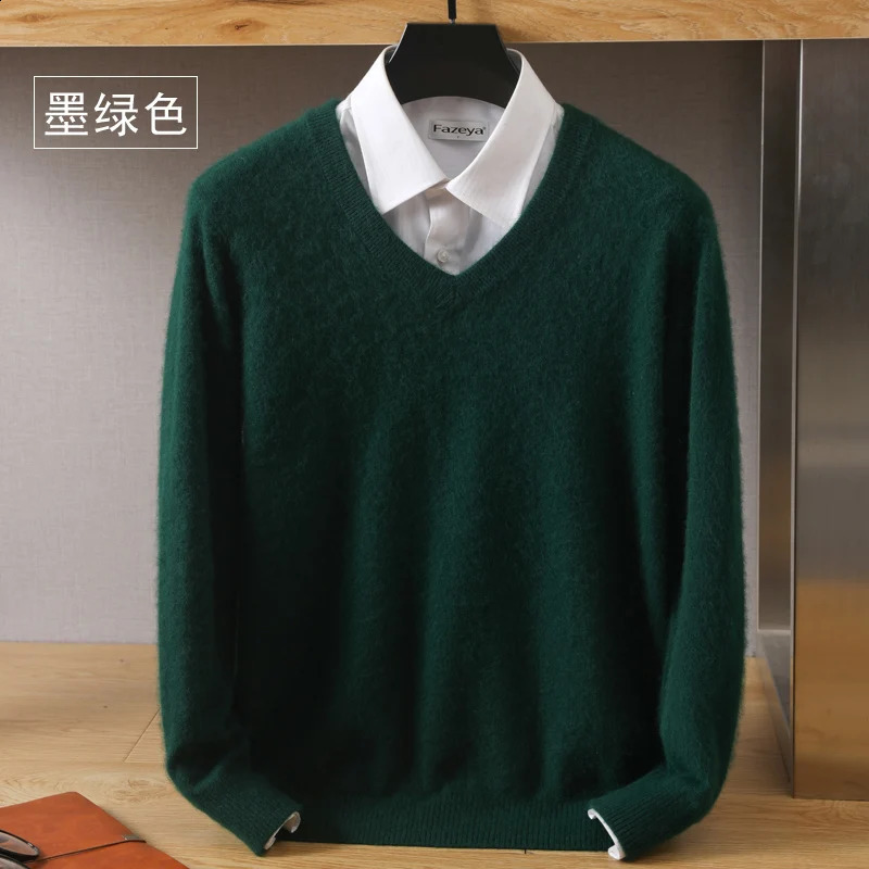 High quality mink wool sweater for autumn and winter mens floral round neck long sleeved bottom knitted cashmere Vneck loose fit 240812