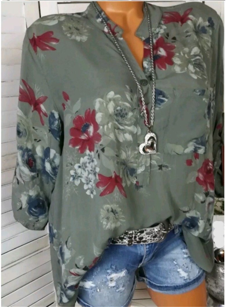 Plus size Blouse Women Printed causal shirt Long sleeves