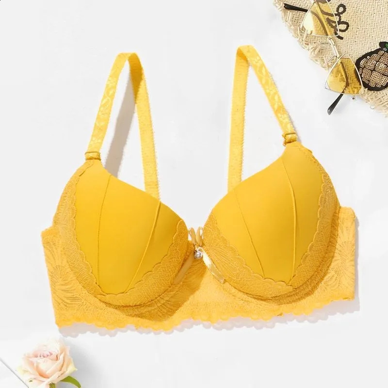 Beauwear Hand Shap Foam Pad Bra Push Up Solid Color Floral Lace Bras for Women Underwire Brassiere 75B 80B 85B 240812