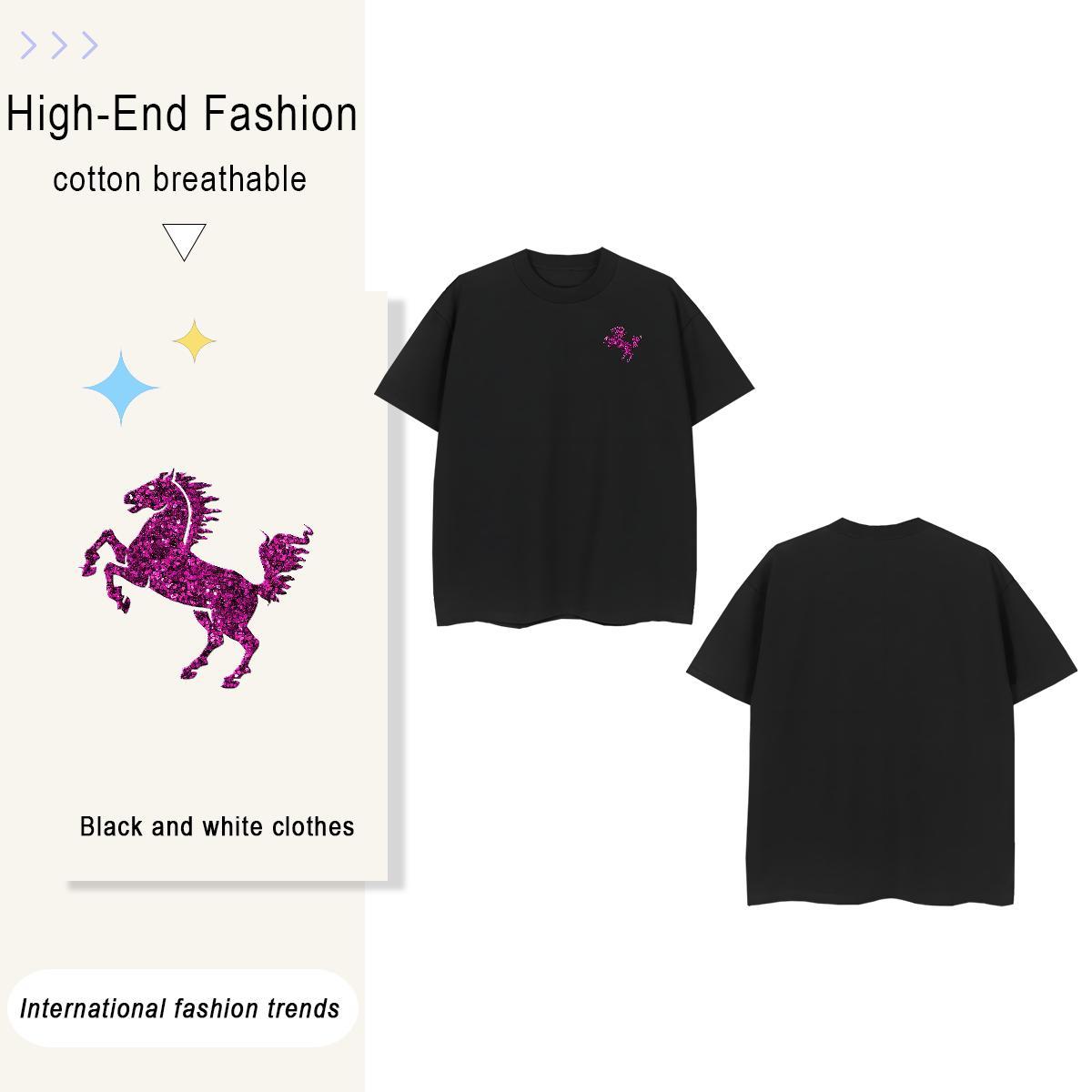 T Shirts Men 230g Cotton horse Casual Beach Breathable Short Sleeve Oversized 3XL 4XL Tshirt for Man Woman Free Shipping Wholesale Polos
