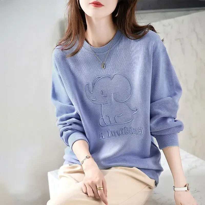 Autumn and Winter Round Neck Sweater Embroidered Korean Version Casual Fashion Loose Versatile Leisure Female Tops 240812