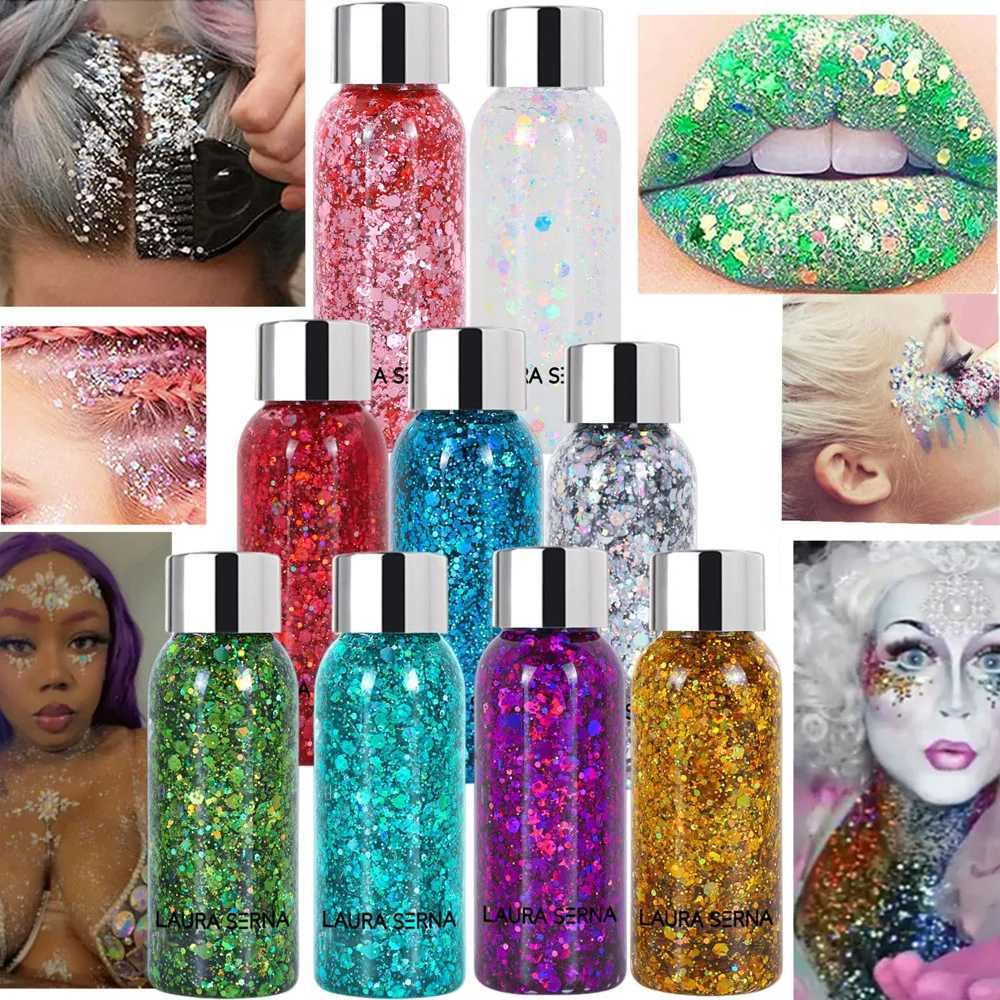 Festival body glitter gel face glitter eye shadow holographic cosmetics laser powder block nail polish glitter stick makeup W240812