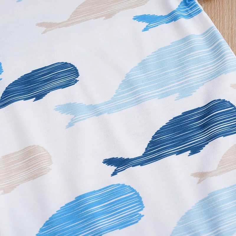 Summer Newborn short sleep jumpsuit 0-36M cute whale round neck simple style comfortable and breathable suitable for boys and girls W240812