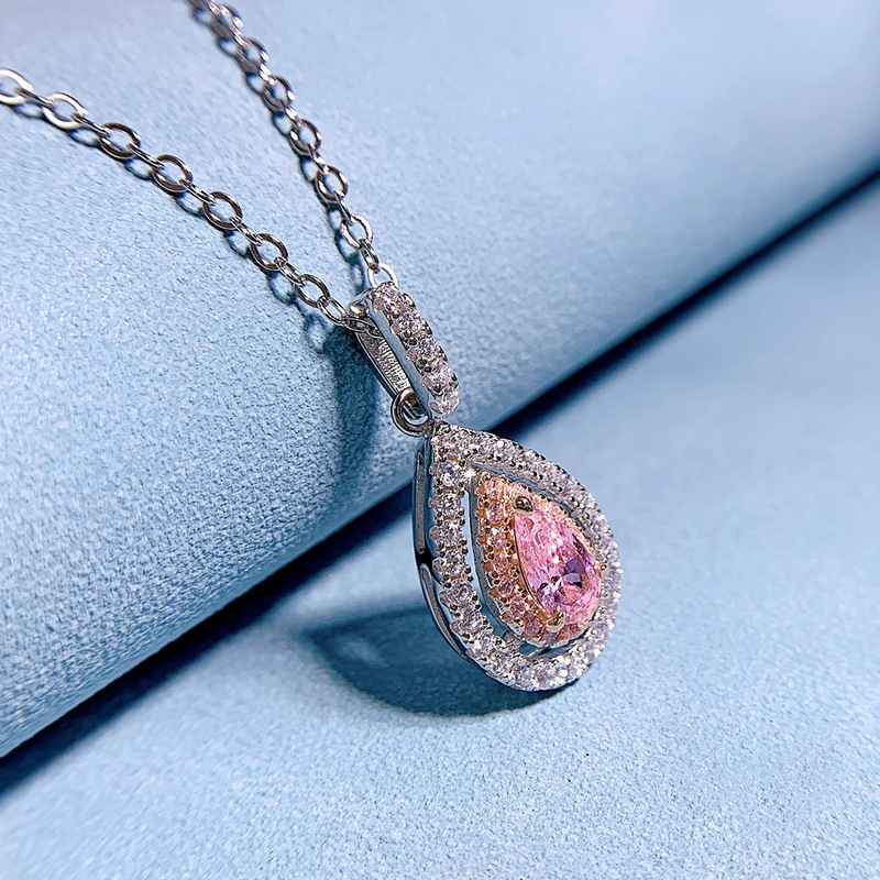 2024 Choucong Ladies Jewellery Water Drop Pendant Stunning Sterling Sier Pear Cut Pink Moissanite Dia Party Women Wedding Beach Cicle Necklace Gift