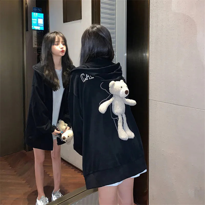 Cute Girls Fashion Loose Kawaii Hoodies Women Lovely Students Tops Ladies Casual Cartoon Bear Female Autumn Chic Amine Hoodies 240812