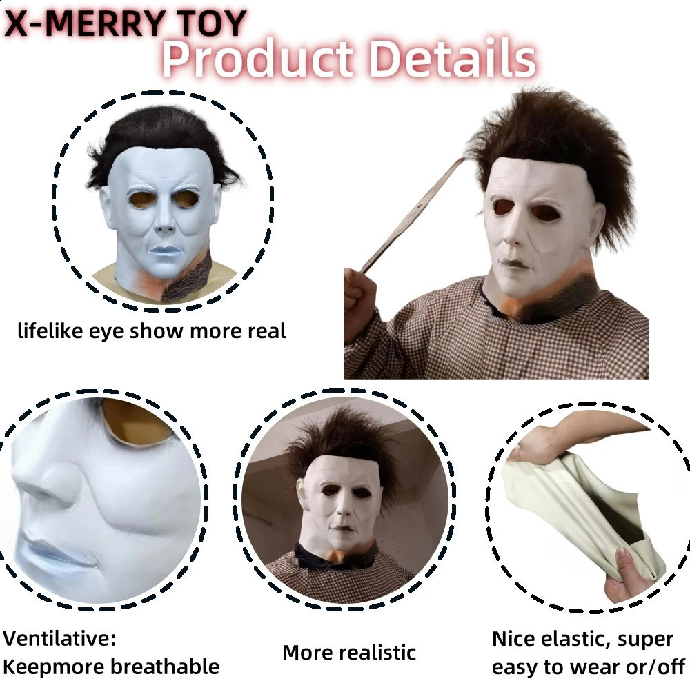 Michael Miles Mask Halloween Role Play Horror Bloody Killer Devil Latex Helmet Carnival Makeup Ball Props 240812