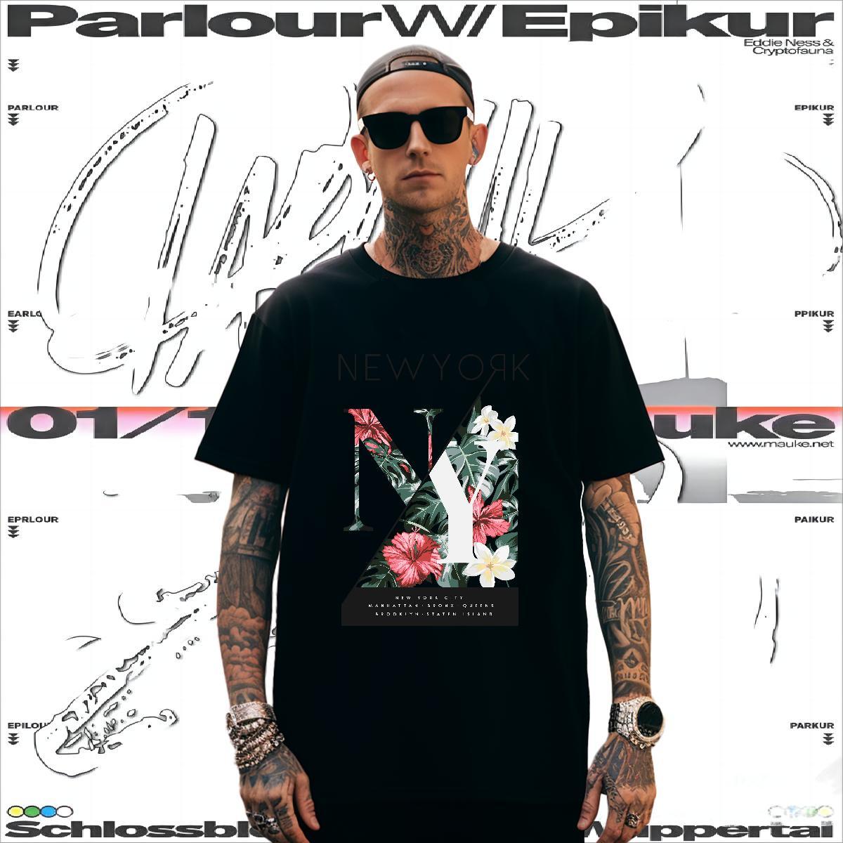 Loose Fit flower T-Shirts for Men Hip Hop Street Men Tshirts 100% Cotton 230g New Designer Breathable Customized Print Polos
