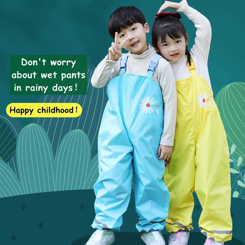 Kids Rain Gear Ultra-light Waterproof Children Strap suspender pants and poncho Y240810