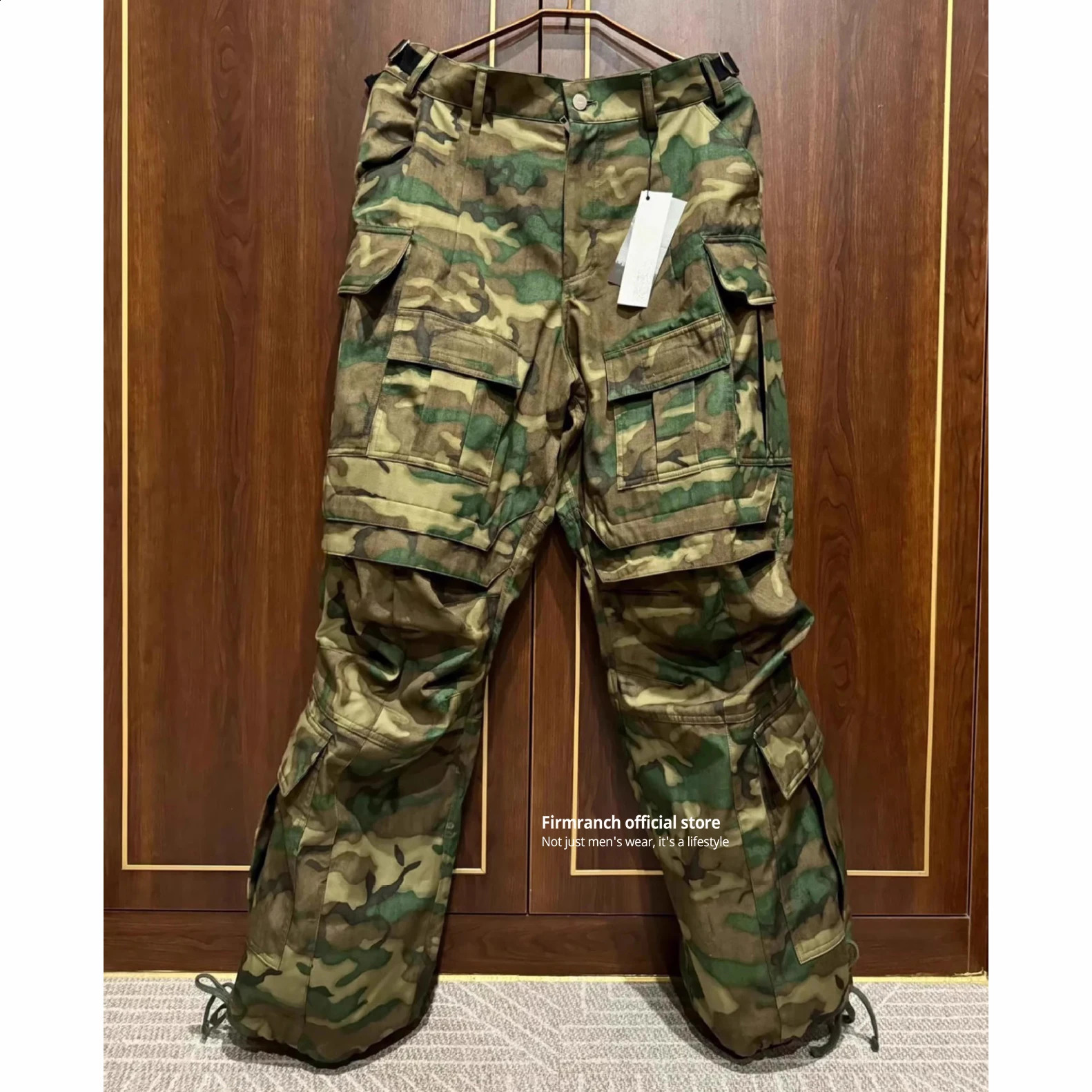 Firmranche Korean Archive Wookvibe Multi Pocket Camouflage Bag Cargo Pants Mens and Womens Extra Large Umbrella Casual Clothing 240812