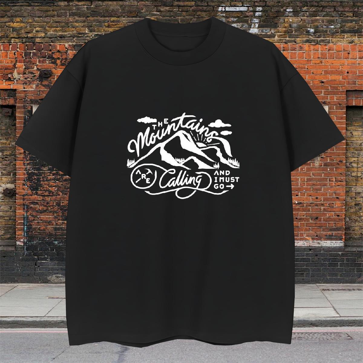 Comfortable Men Clothes T-Shirt Street wear Hip Hop 230g 100% Cotton Anime Print Short Sleeve Soft mountains T shirt Casual New Top Tees