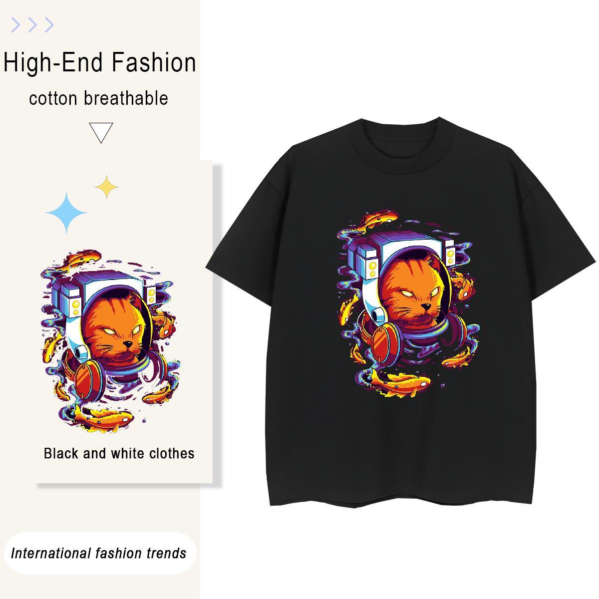 Cool Design Mens Tshirts Spring Summer 100% Cotton 230g Anime Breathable Short Sleeve cat T-Shirts for Men DIY Top Tees