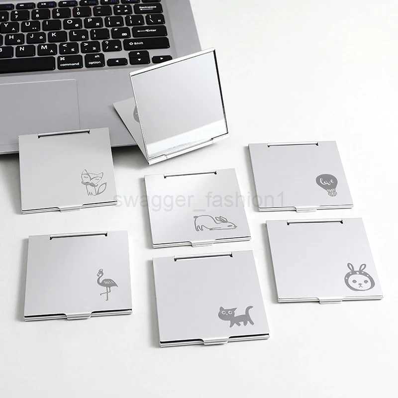 Square Folding Aluminum Mirror Mini Compact Pocket Mirror Makeup Hand Standing Portable Small Mirror Foldable Cosmetics ToolXJ240813