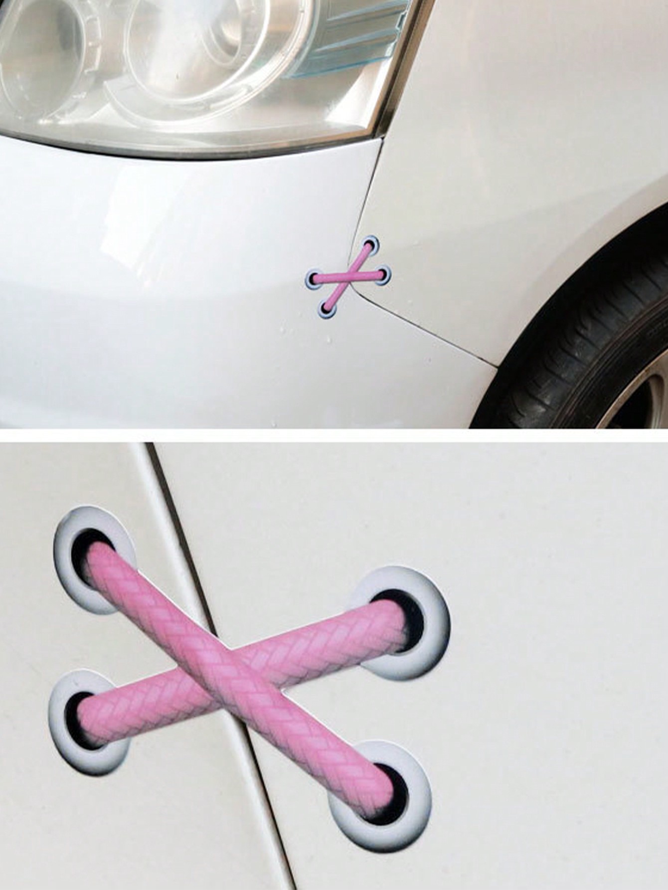 1pc Car Creative Shoelace Car Sticker 3D Stereo Simulation Patch Bandage Sticker Car Body Scratch Sticker Car Rear Decoration