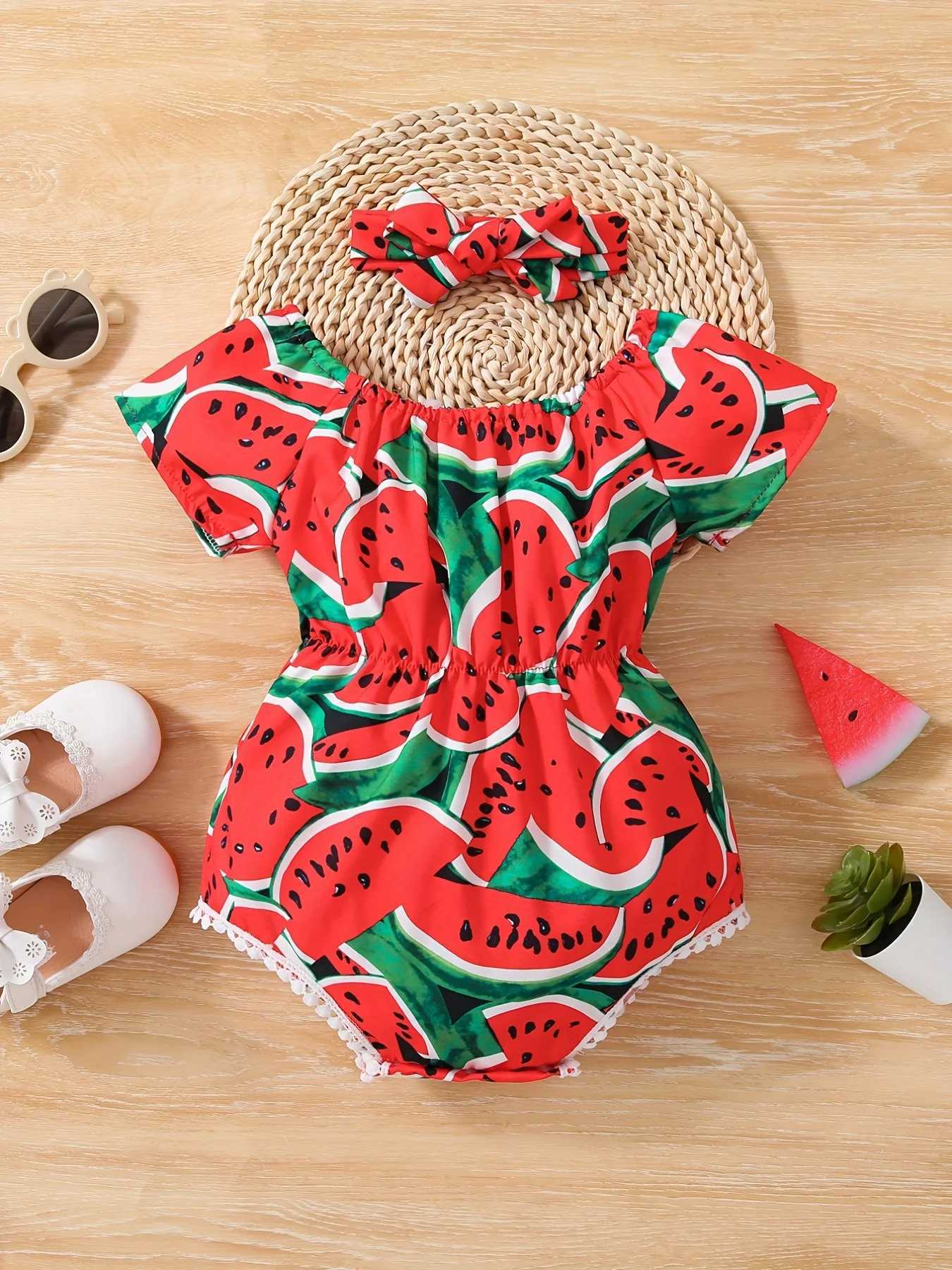 Summer Nap Baby Girl Watermelon Printed Baby Clothing Tight Clothes Onesie+Cute Casual Girl Dress W240812