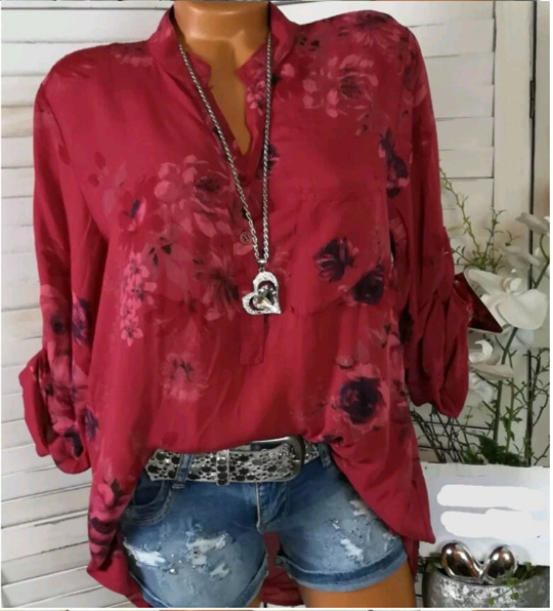 Plus size Blouse Women Printed causal shirt Long sleeves