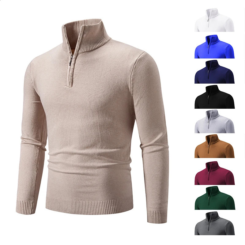 Autumn Mens Thick Half Zipper Sweatshirt Hoodie Spring Solid Color Turtle Neck 240812