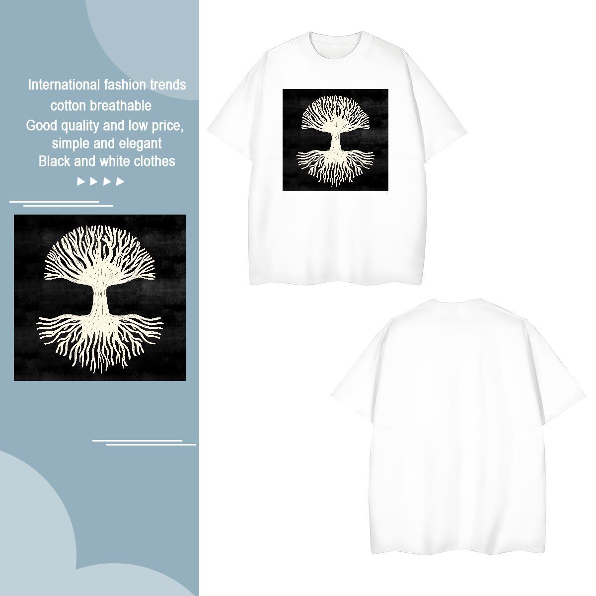 Men T Shirts 230g Pure Cotton tree Daily Outfit Crew Neck Breathable Anime Print Men Tees Wholesale Comfortable Wear