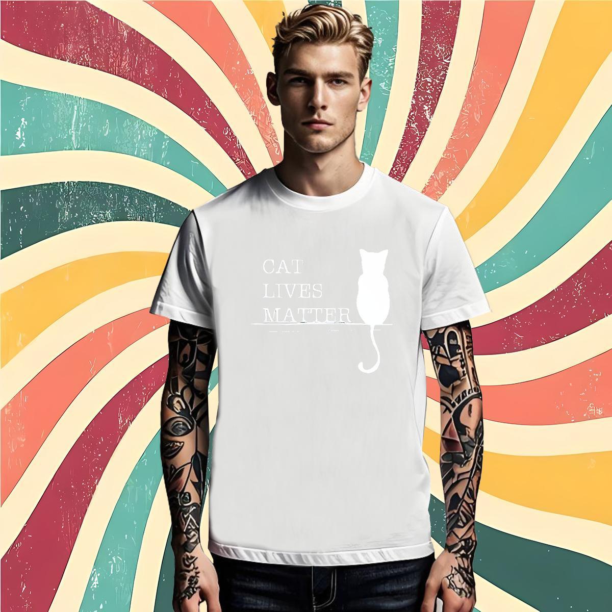 Fashion New Men Tees cat Daily Outfit 230g Pure Cotton Polos Breathable Short Sleeve Loose T-Shirts Skull