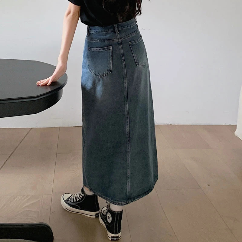 Womens Denim Wrap Skirts Retro High Waisted Split A-line Denim Skirt Autumn Fashion Straight Skirt Female 240812