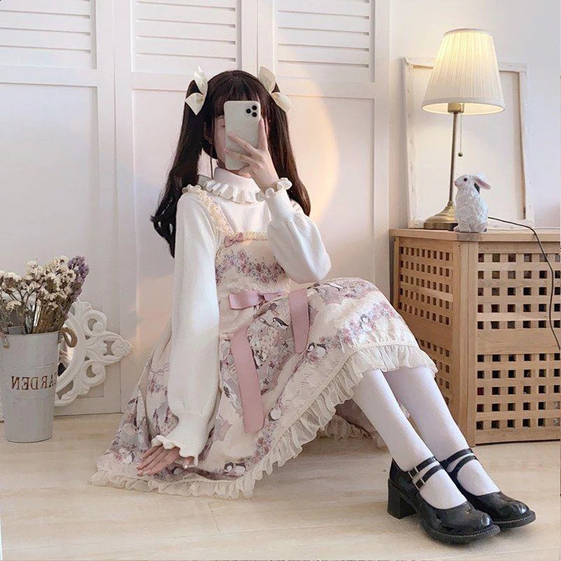 Lolita Sweater Top White Knitted Sweater Women Fashion White Round Neck Base Tops Pullover Kawaii Lovely Preppy Style Streetwear 240812