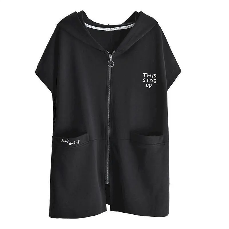 Oversized Hoodies Women Autumn Spring Loose Thin Simple Vest Cardigan Zipper Sleeveless Hooded Vest Jackets Womens Casual Tops 240812