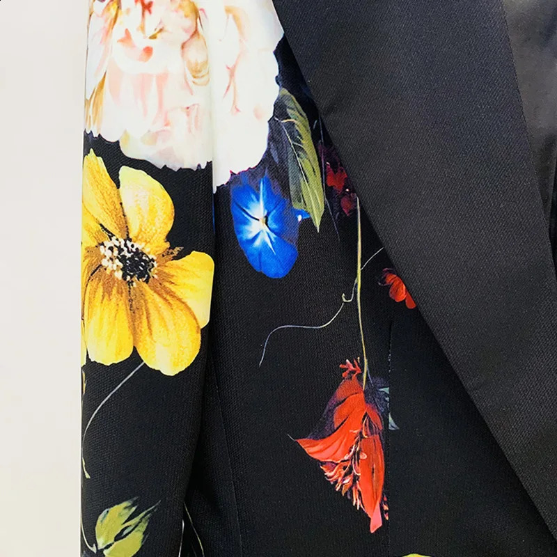 Get Spring Womens Pants Set Autumn Printed Single Button Jacket Coat High Waist Long Flame Two Piece 240812