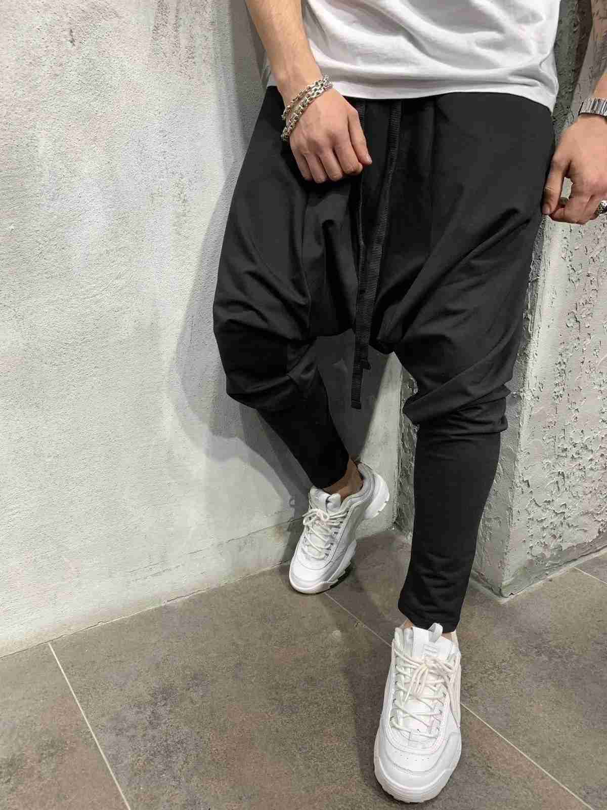 Mens Hip Hop Pants Casual Jogging Harem Pants Drop Crotch Loose Baggy Black Green White Streetwear MenXJ240813