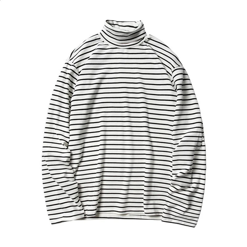 Spring Autumn Turtleneck Striped T-shirts Men Slim Fit Casual All-match Undershirts Long Sleeve Tops Couples Korean Fashion Tees 240812